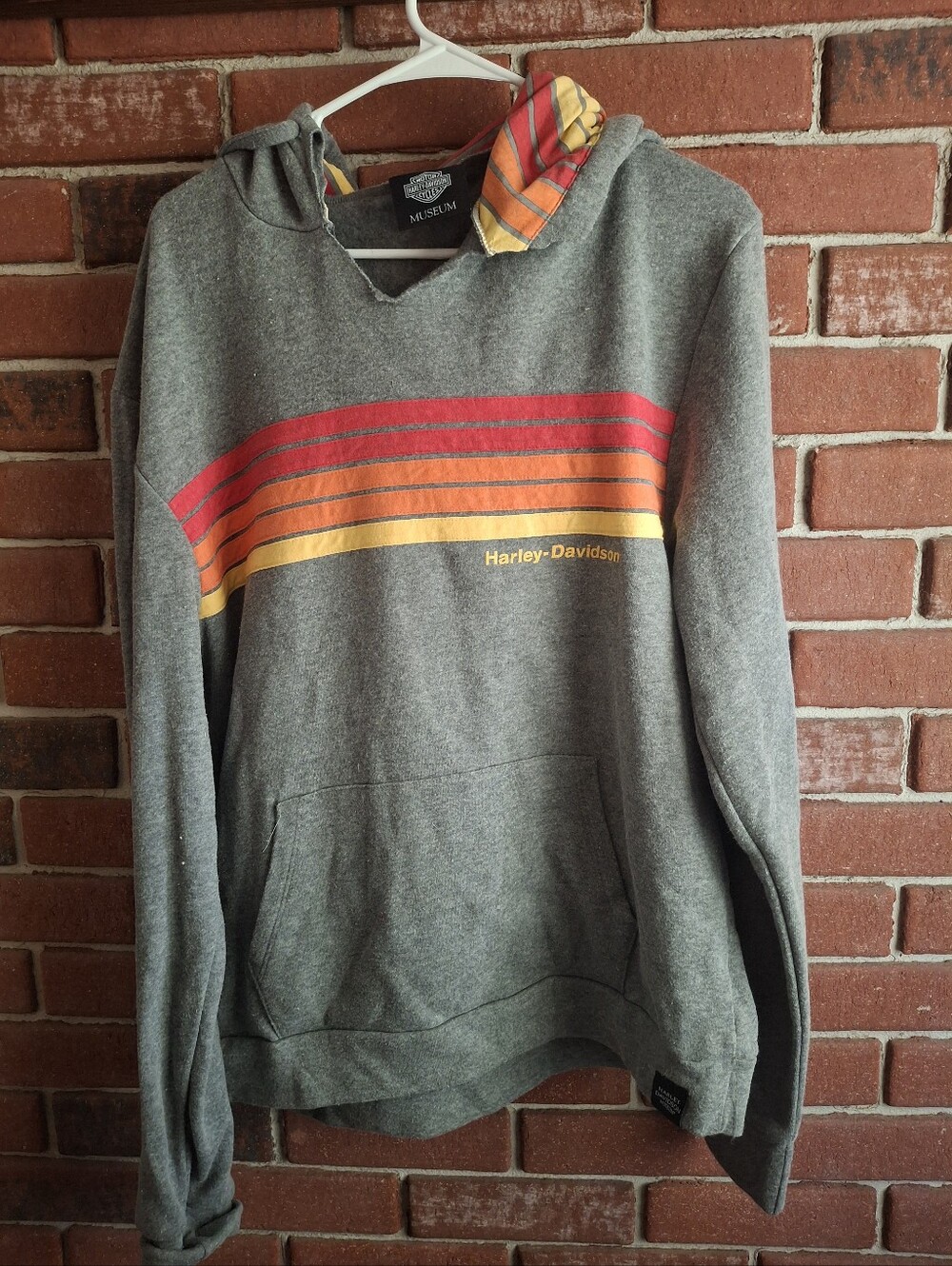 Harley-Davidson Gray Hoodie with Red, Orange and Yellow Stripes